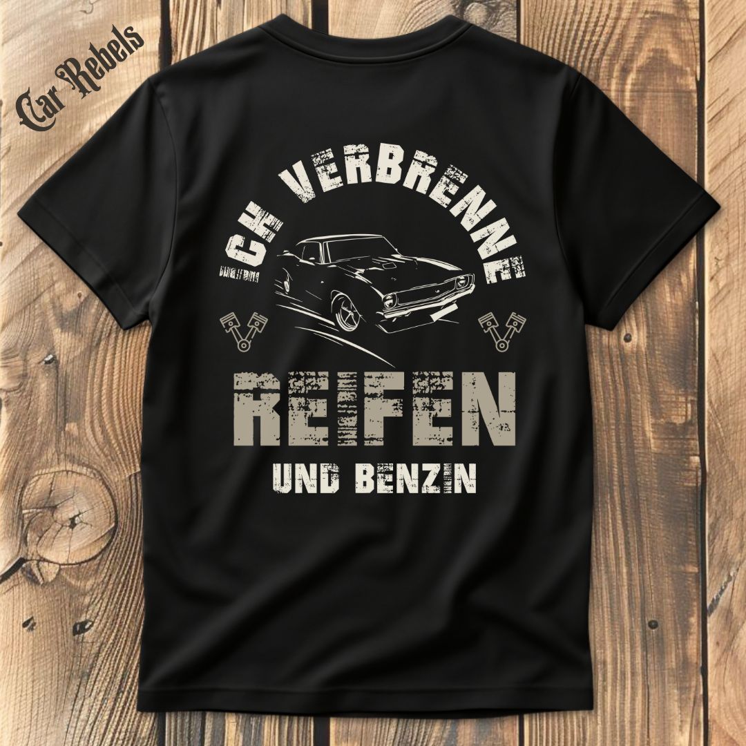 Reifen und Benzin T-Shirt Backprint - Car Rebels