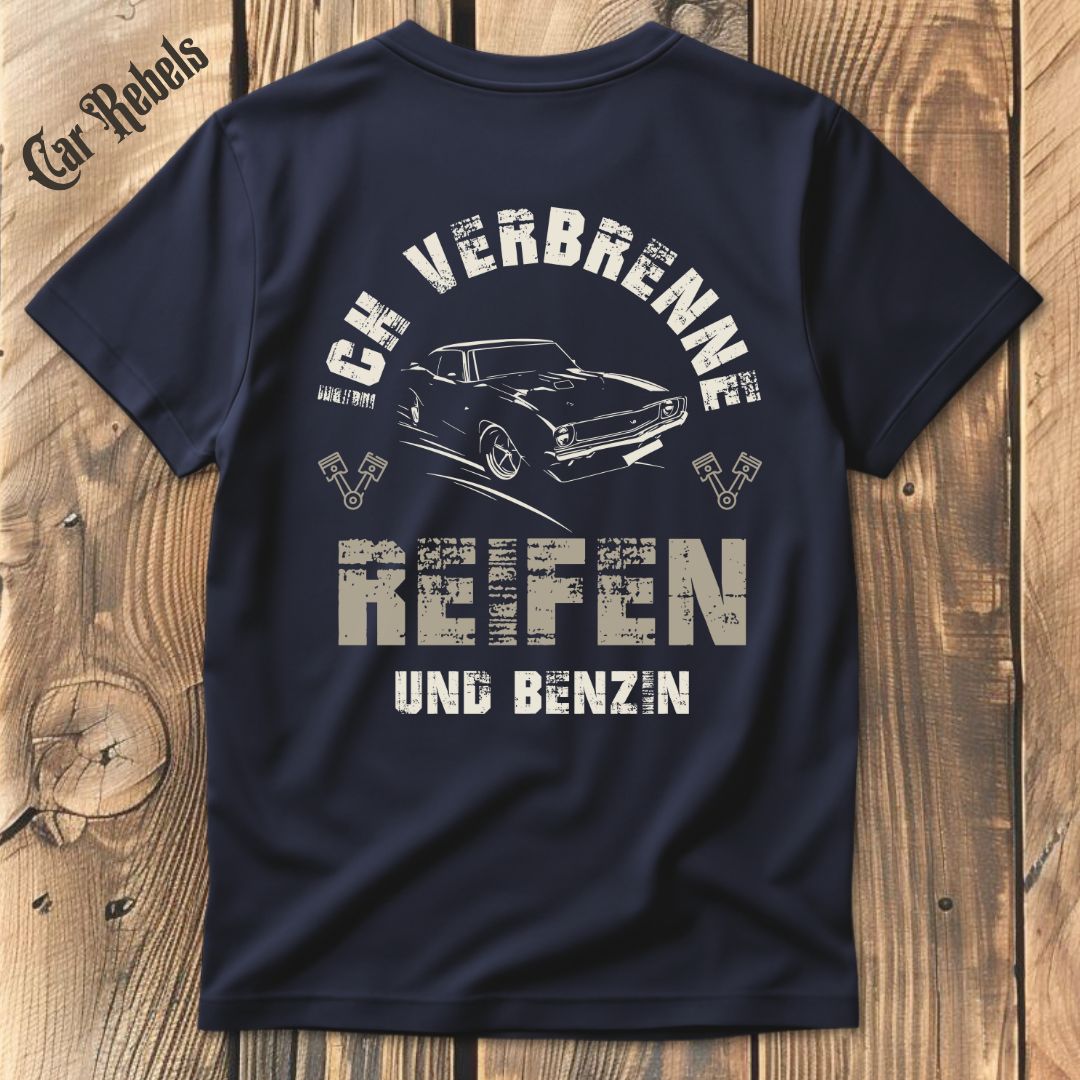 Reifen und Benzin T-Shirt Backprint - Car Rebels