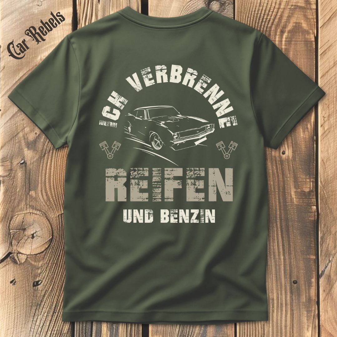 Reifen und Benzin T-Shirt Backprint - Car Rebels