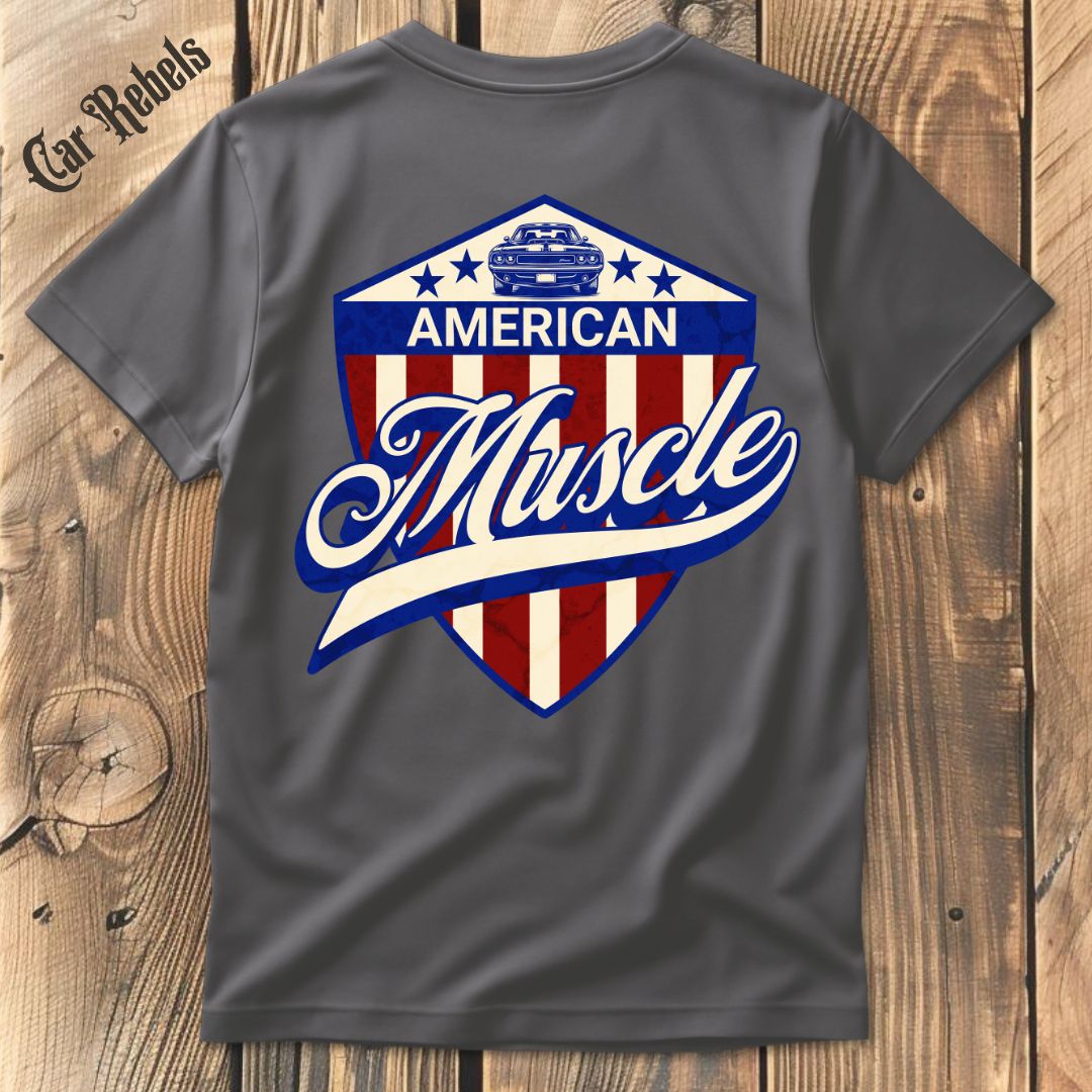 American Muscle Emblem T-Shirt Backprint - Car Rebels