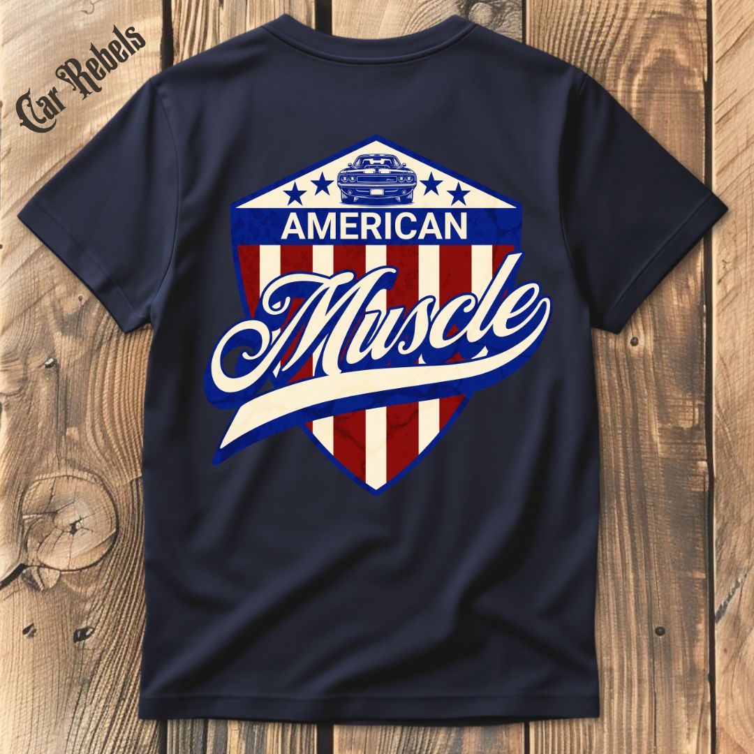 American Muscle Emblem T-Shirt Backprint - Car Rebels