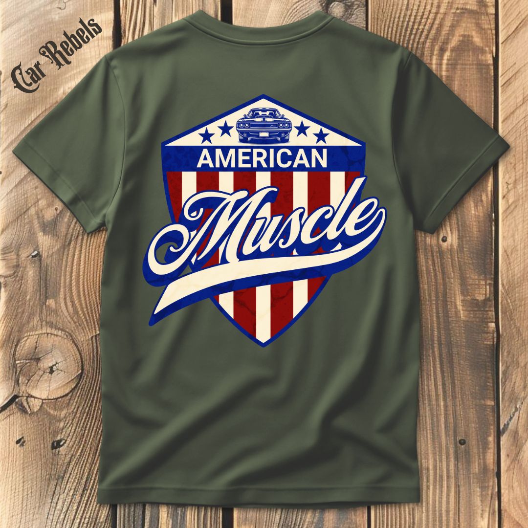 American Muscle Emblem T-Shirt Backprint - Car Rebels