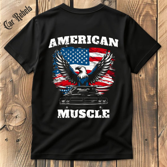 American Muscle Flagge T-Shirt Backprint - Car Rebels