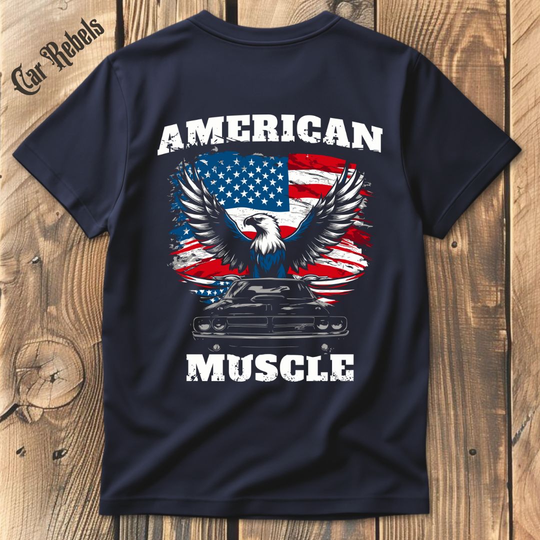 American Muscle Flagge T-Shirt Backprint - Car Rebels