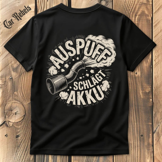 Auspuff schlägt Akku T-Shirt Backprint - Car Rebels