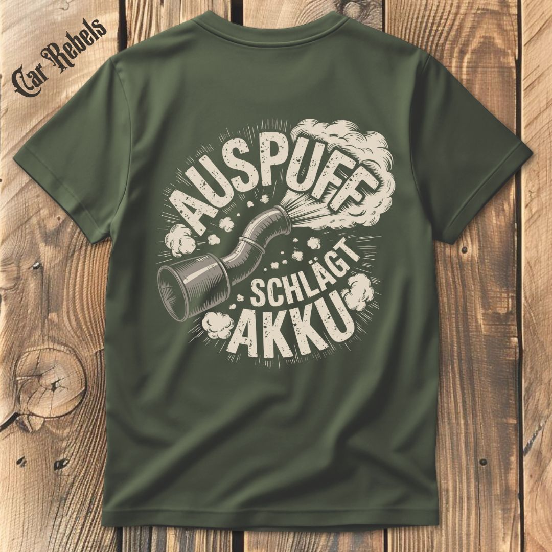 Auspuff schlägt Akku T-Shirt Backprint - Car Rebels