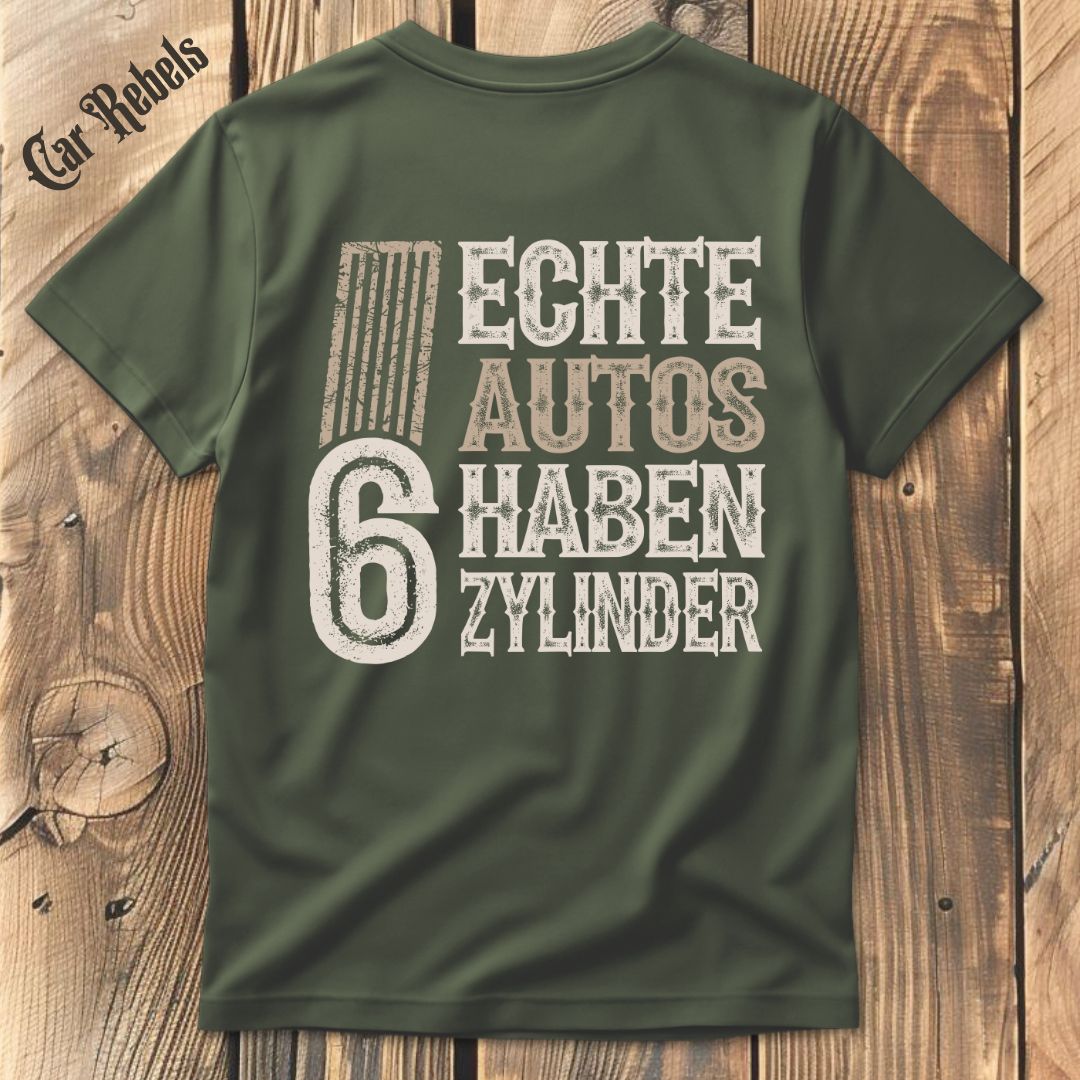 Echte Autos haben 6 Zylinder Grunge T-Shirt Backprint - Car Rebels