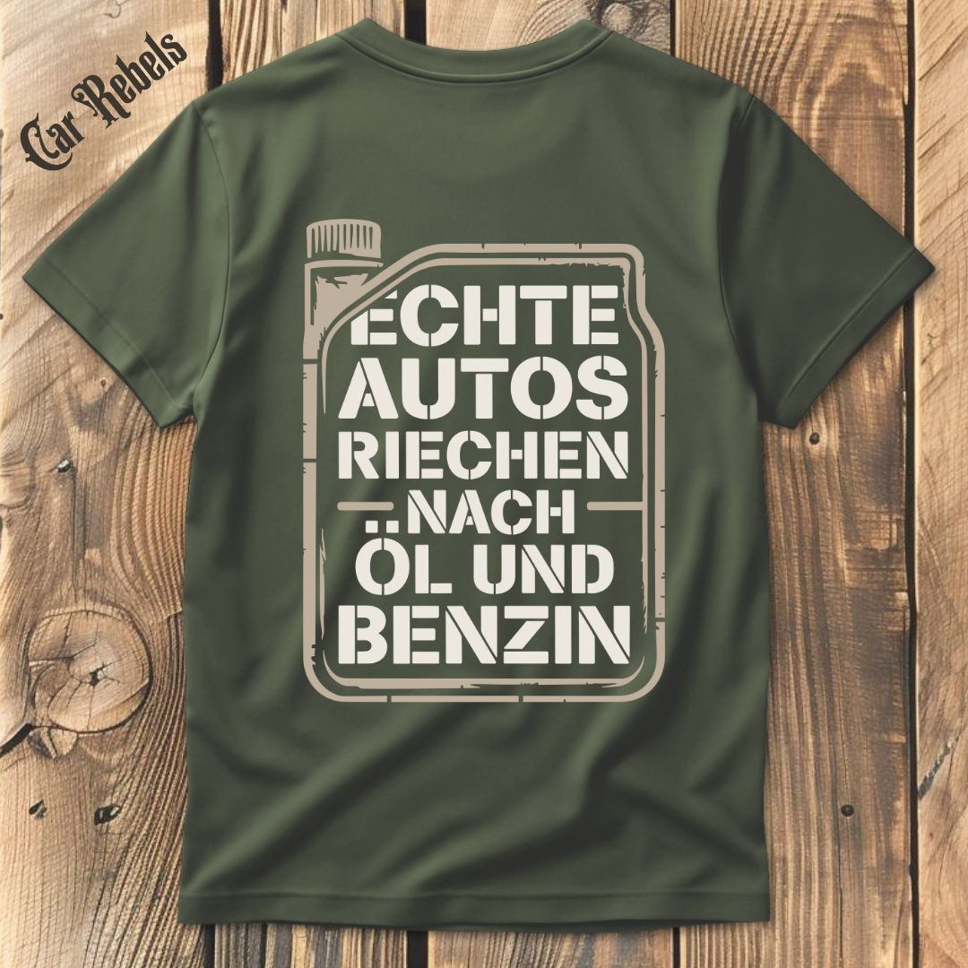 Echte Autos riechen nach Öl und Benzin T-Shirt Backprint - Car Rebels