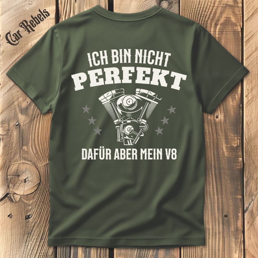 Mein V8 ist perfekt T-Shirt Backprint - Car Rebels