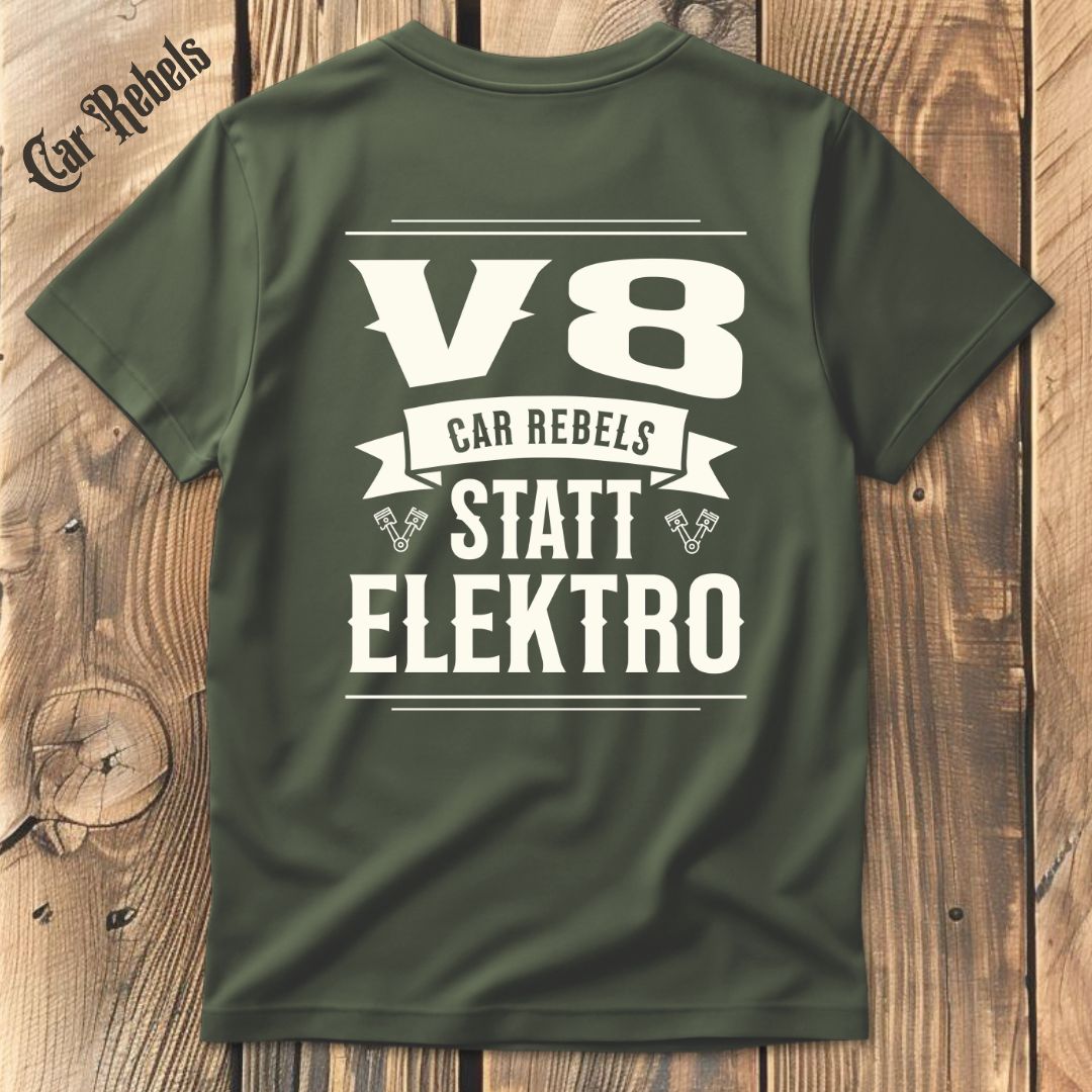 V8 statt Elektro T-Shirt Backprint - Car Rebels