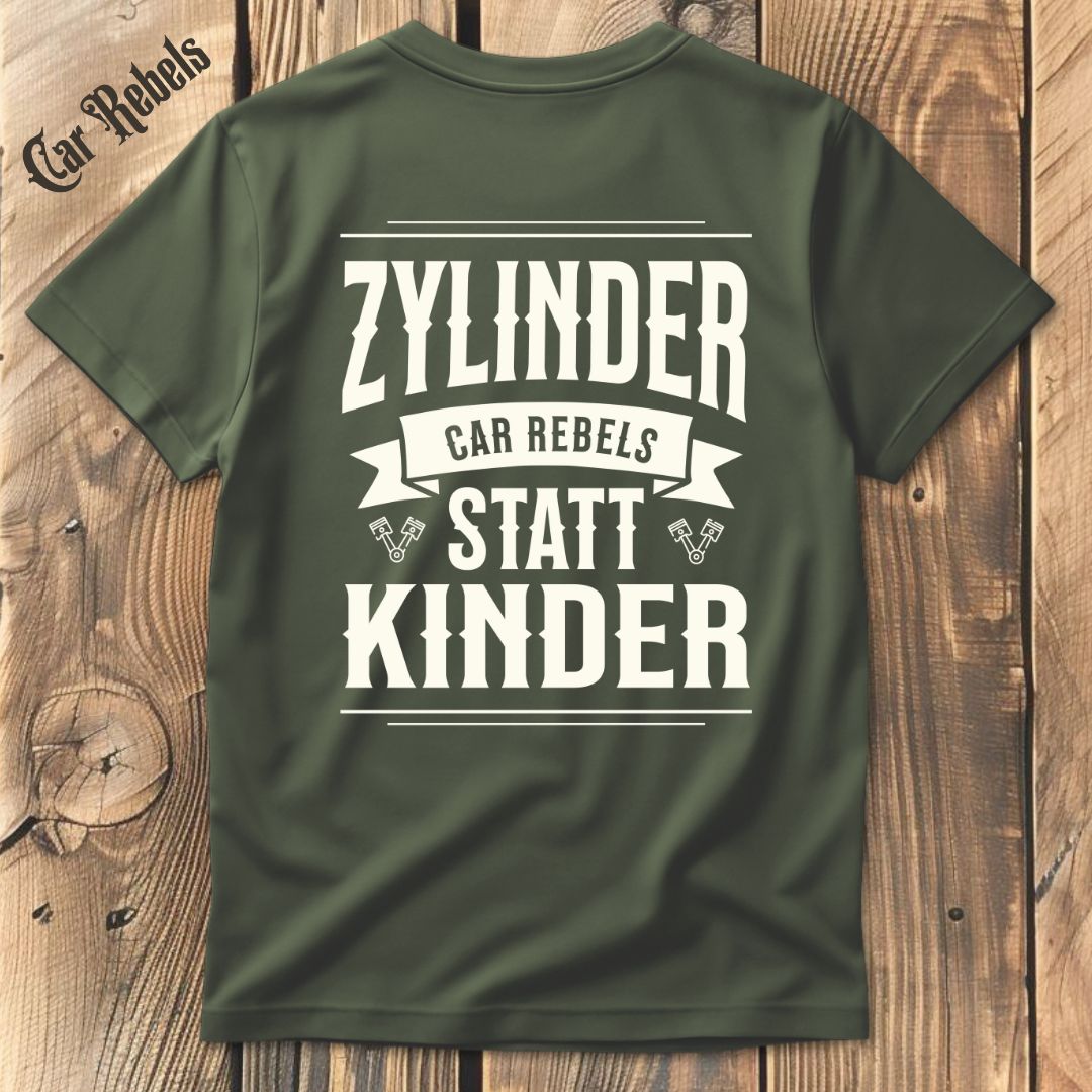 Zylinder statt Kinder T-Shirt Backprint - Car Rebels